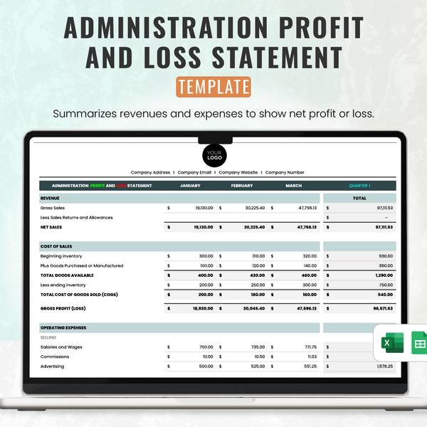 Administration Profit and Loss Statement Template