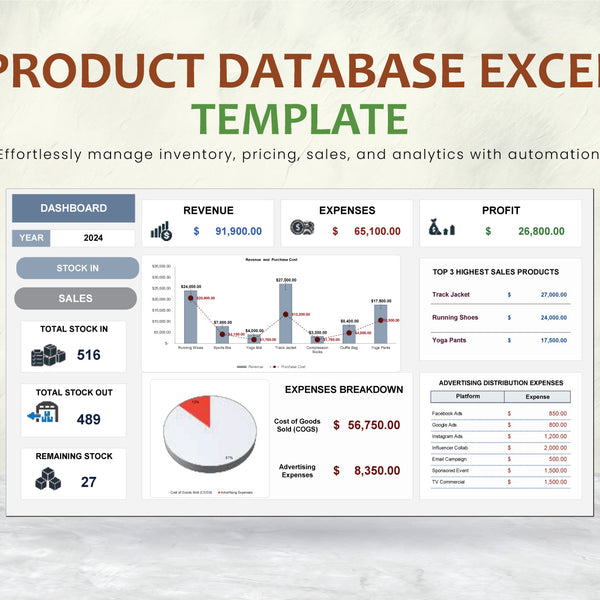 Product Database Excel Template