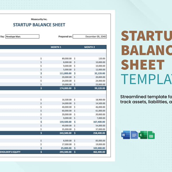 Startup Balance Sheet Template
